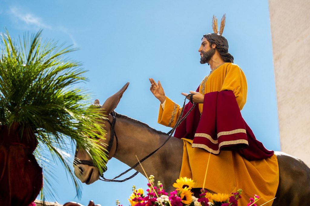Jesus auf dem Esel beim Einzug in Jerusalem